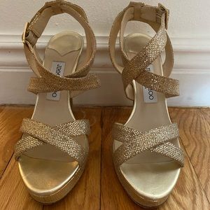 Jimmy Choo Vamp Platform Sandal in Gold Glitter